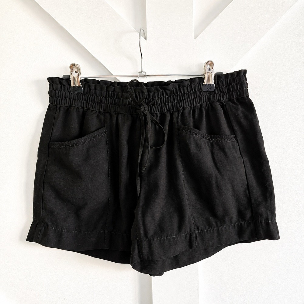LOFT Shorts Womens XS‎ Black Paperbag Waist Drawstring Rayon Blend Pockets